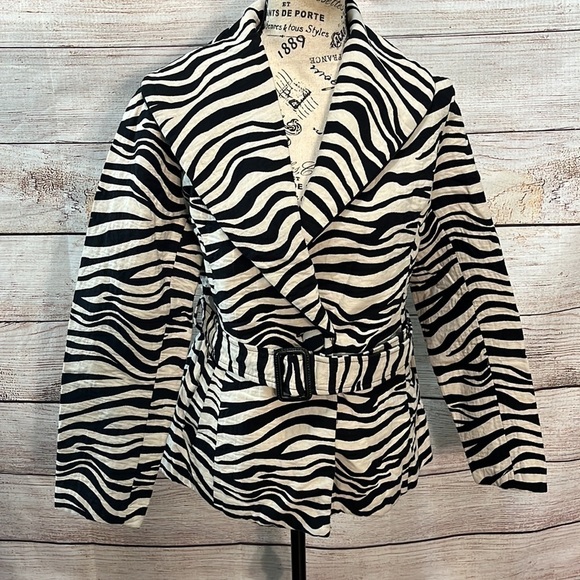 Clara Sun Woo Blazer Zebra Animal Print Peplum Belt Size Large Vintage - Picture 1 of 10